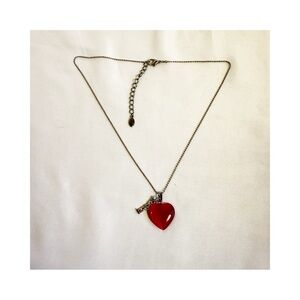 Adult Jewels Pink Heart Pendant Necklace with Statue of Liberty Charm SilverTone